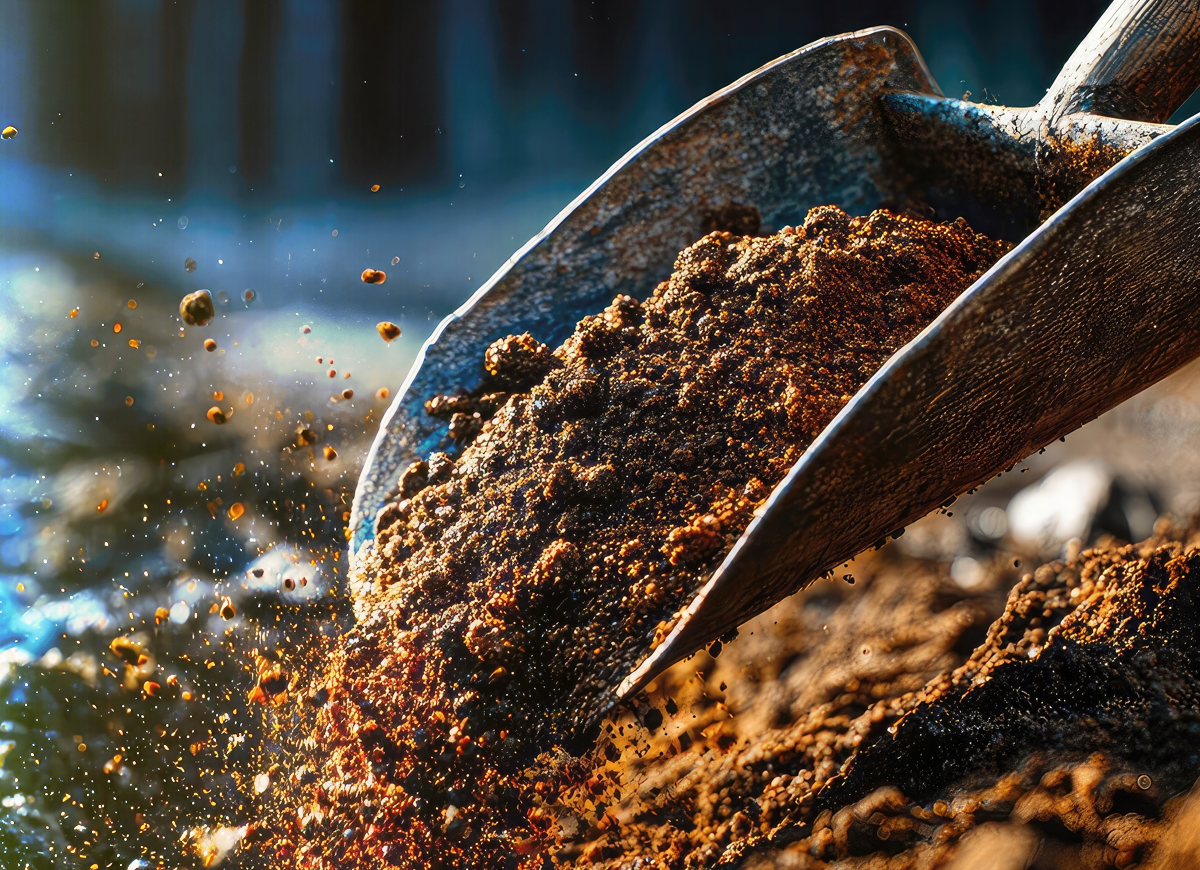Closeup of shovel lifting dirt